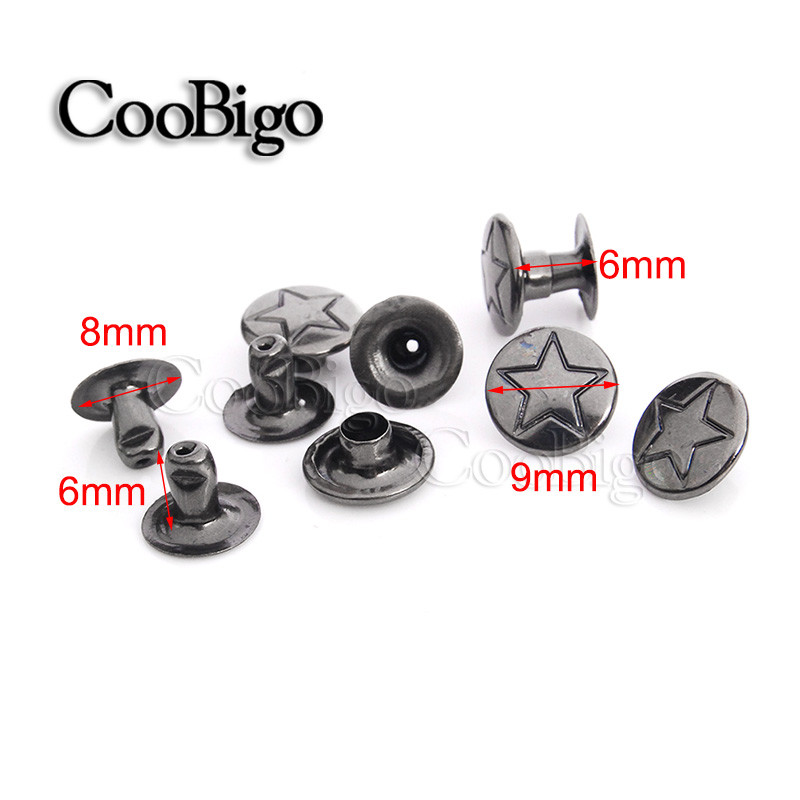 200 komplektu apaļa poga zvaigzne, dubultā kniedes smaile apģērbam, DIY, ādas aproce, soma, apavi, jostas piederums, diametrs 9 mm