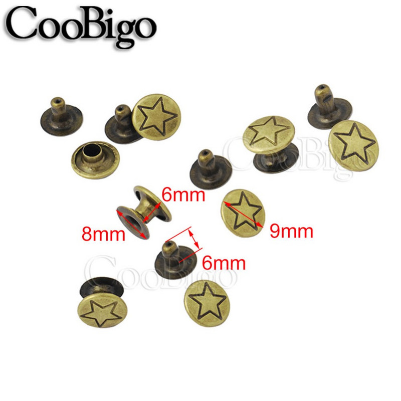 200 komplektu apaļa poga zvaigzne, dubultā kniedes smaile apģērbam, DIY, ādas aproce, soma, apavi, jostas piederums, diametrs 9 mm