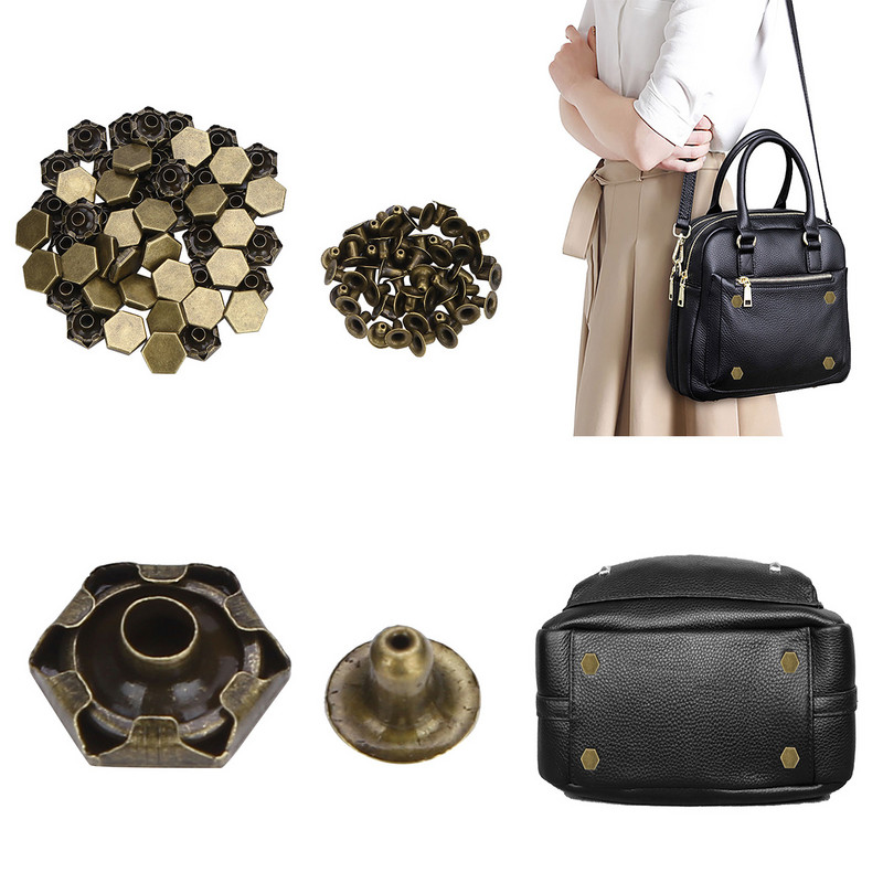 50 komplekti Sešstūra kniedes Skrūve Spike Studs Punk plankumi Apģērba Ādas Amatniecības jostas Maks Dekorācija DIY Apģērbu Aksesuārs 8/10MM