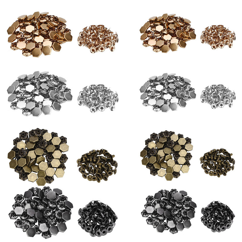 50 komplekti Sešstūra kniedes Skrūve Spike Studs Punk plankumi Apģērba Ādas Amatniecības jostas Maks Dekorācija DIY Apģērbu Aksesuārs 8/10MM