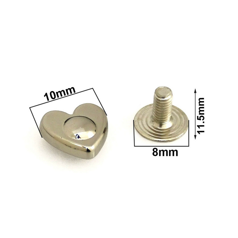 10 gab. Sirds formas metāla skrūvējamas aizmugures kniedes, kas paredzētas DIY ādas kniedes, nagu apģērba gabali, ādas amatniecības jostas maka somas dekorēšanas aparatūra