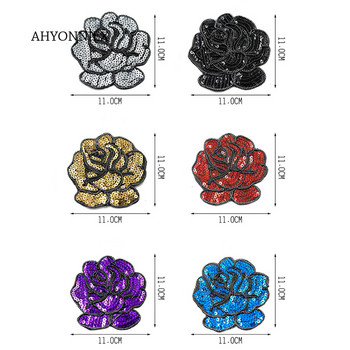 AHYONNIEX 5 τεμ./παρτίδα Παγιέτες με παγιέτες, μάρκας τριαντάφυλλο λουλούδι, πανί μπαλώματα σίδερο σε απλικέ τσάντα Αυτοκόλλητα σε ρούχα