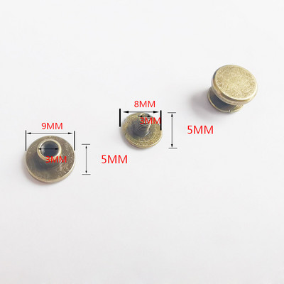 20 Komplekti 5/6,5/8 mm tīra vara rokturi skrūvju kniedes DIY Crafts Ādas soma konta grāmata Divu galu tapas Aparatūras dekors nagu sprādzes