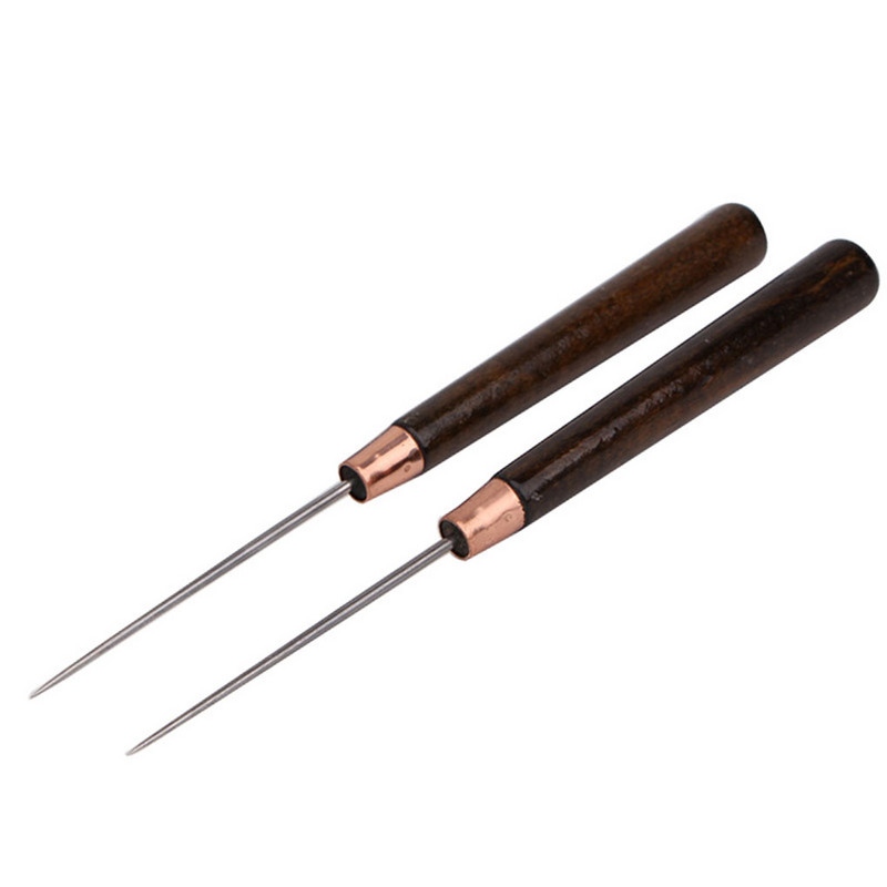 2 vnt / rinkinys medinės rankenos ylos „pasidaryk pats“ odinės siuvimo ylos batų taisymo įrankis Rankinis siuvėjas, odinis amatinis ylas, perforuojamas odinis įrankiai