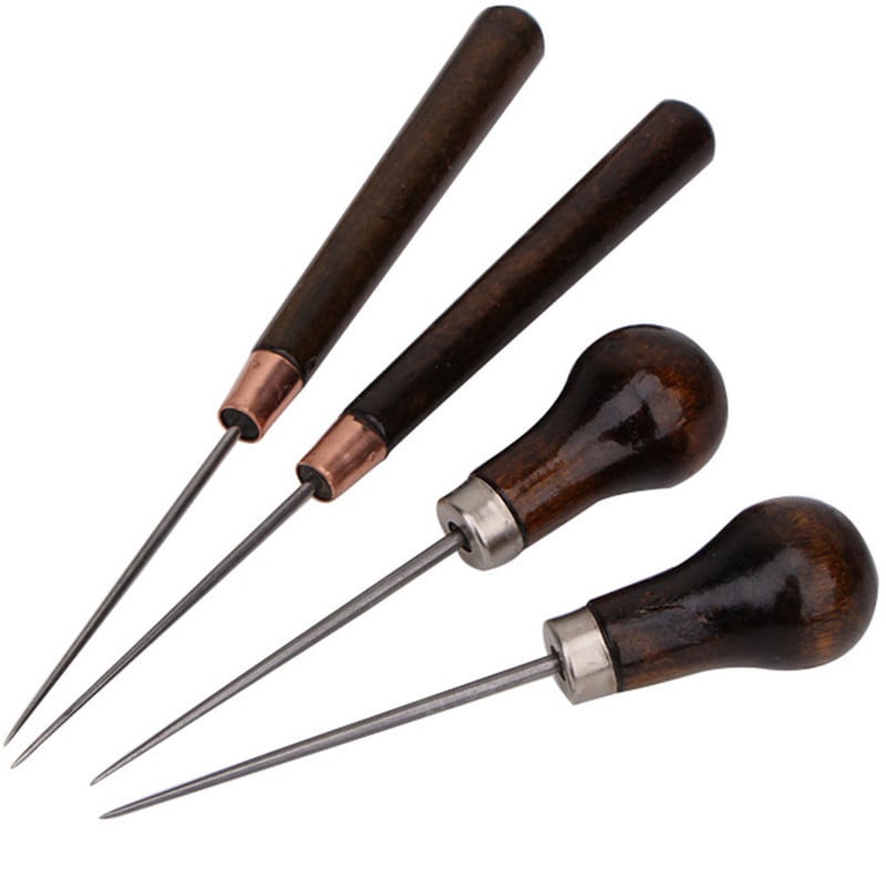 2 vnt / rinkinys medinės rankenos ylos „pasidaryk pats“ odinės siuvimo ylos batų taisymo įrankis Rankinis siuvėjas, odinis amatinis ylas, perforuojamas odinis įrankiai