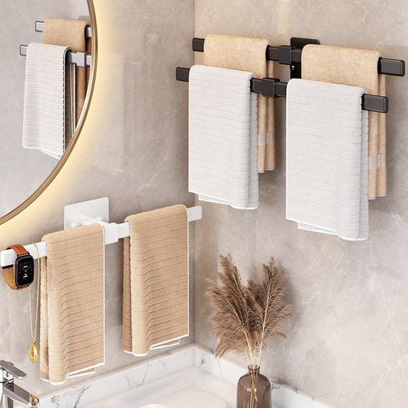Πετσέτα ράβδος συμπαγής κόλλα Διμερής Διαστημική Αλουμινένια θήκη οργάνωσης πετσετών Μπάνιου Προμήθειες Τουαλέτας Κρεμάστρα για πετσέτες Θήκη για πετσέτες
