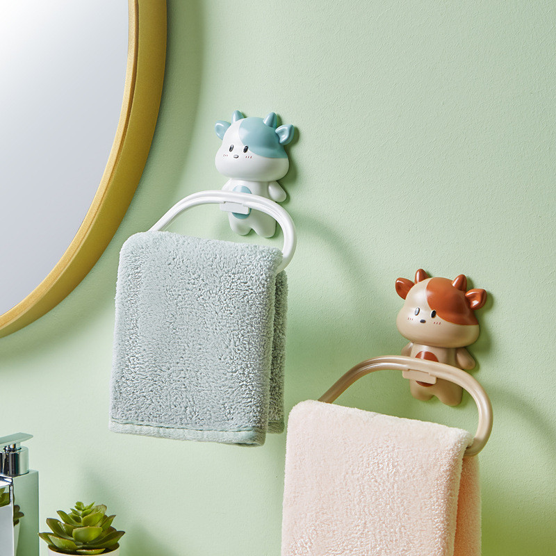 PP karikatūra Govs dvieļu plaukts, pie sienas stiprināms vannas istabas tualetes bērnu piekarināms dvieļu turētājs, pakarināms dvieļu turētāja gredzens mājas virtuvei Colth