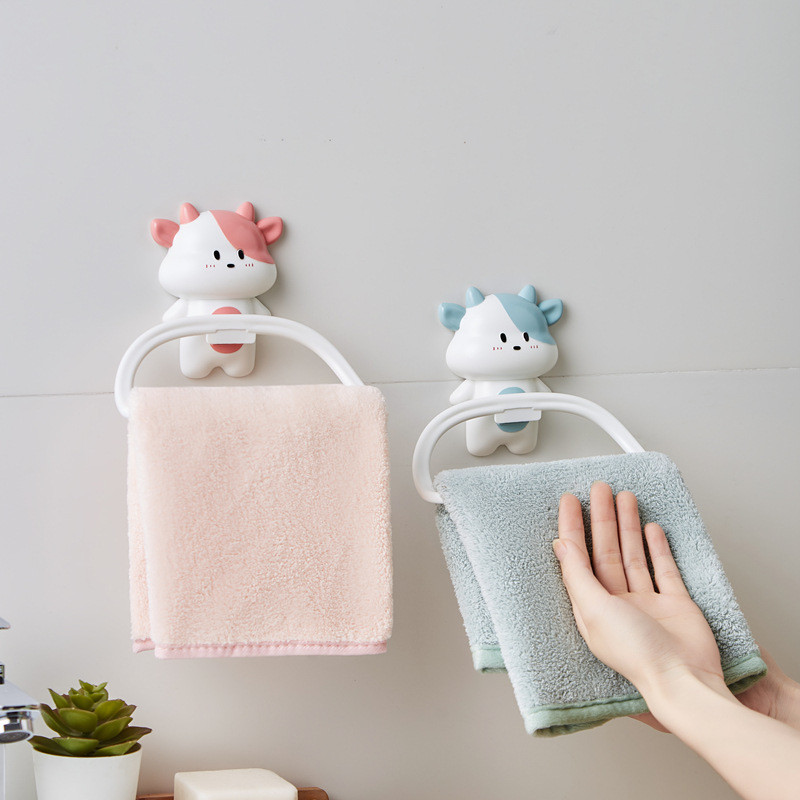 PP karikatūra Govs dvieļu plaukts, pie sienas stiprināms vannas istabas tualetes bērnu piekarināms dvieļu turētājs, pakarināms dvieļu turētāja gredzens mājas virtuvei Colth