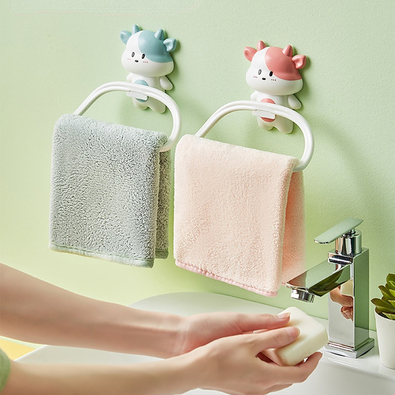 PP karikatūra Govs dvieļu plaukts, pie sienas stiprināms vannas istabas tualetes bērnu piekarināms dvieļu turētājs, pakarināms dvieļu turētāja gredzens mājas virtuvei Colth