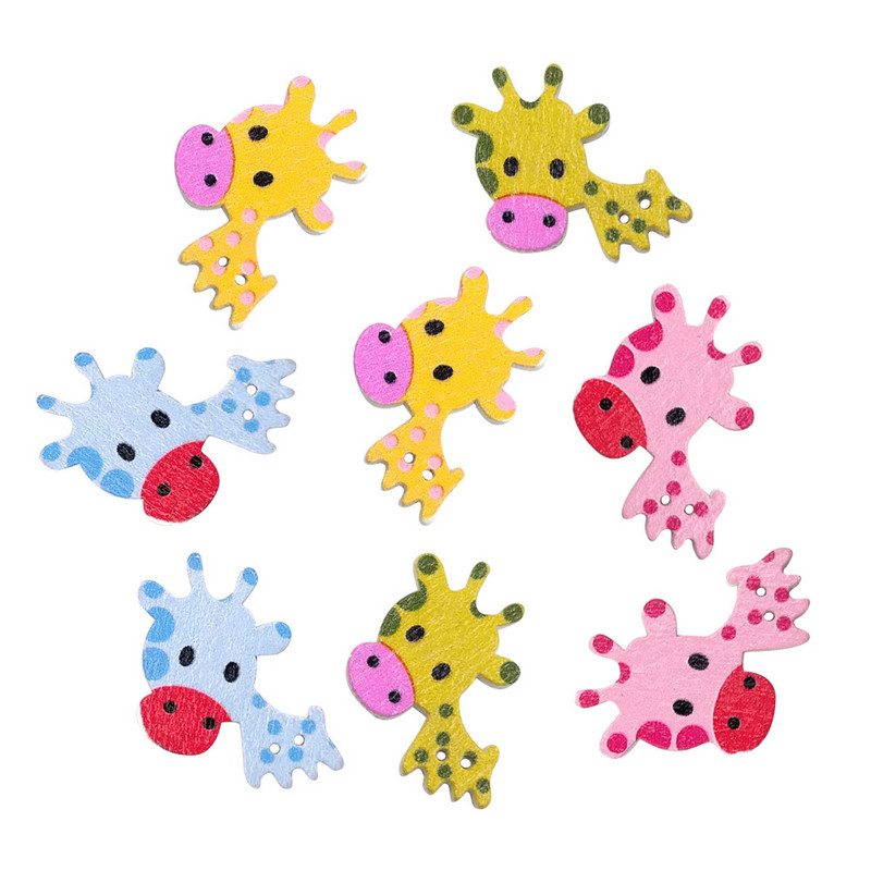 Ποικιλία εμπριμέ αγκράφες καρύδας Κινούμενα σχέδια ξύλινα κουμπιά Πολύχρωμες χειροτεχνίες για παιδιά