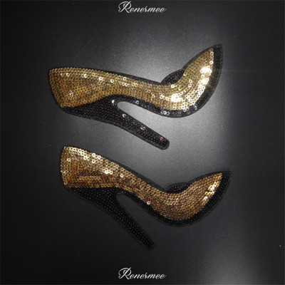 2 Ζευγάρια Κέντημα Ράψτε Σίδερο σε Patch Badge Ρούχα Μεταφορές ύφασμα Δαντέλα Απλικέ παγιέτες Ψηλοτάκουνα Αξεσουάρ DIY 10X15cm