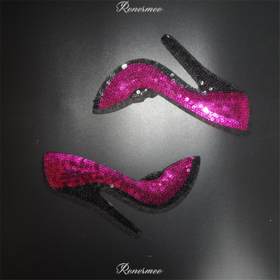 2 Ζευγάρια Κέντημα Ράψτε Σίδερο σε Patch Badge Ρούχα Μεταφορές ύφασμα Δαντέλα Απλικέ παγιέτες Ψηλοτάκουνα Αξεσουάρ DIY 10X15cm