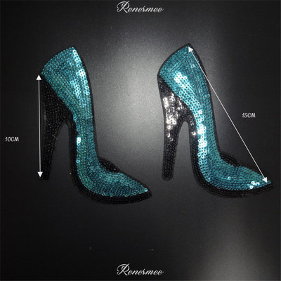 2 Ζευγάρια Κέντημα Ράψτε Σίδερο σε Patch Badge Ρούχα Μεταφορές ύφασμα Δαντέλα Απλικέ παγιέτες Ψηλοτάκουνα Αξεσουάρ DIY 10X15cm