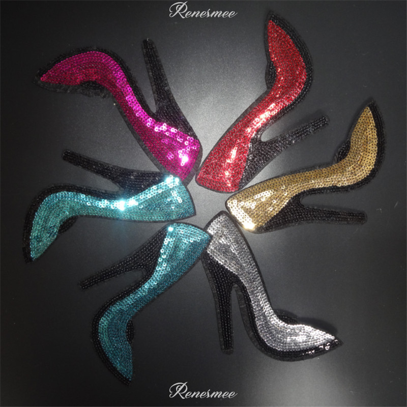 2 Ζευγάρια Κέντημα Ράψτε Σίδερο σε Patch Badge Ρούχα Μεταφορές ύφασμα Δαντέλα Απλικέ παγιέτες Ψηλοτάκουνα Αξεσουάρ DIY 10X15cm