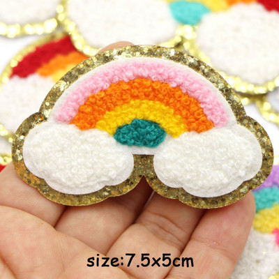 1PC Rainbow Chenille Patch Dzelzs uz remonta Plāksteri Mirdzēt Aplikācijas Apģērbs Nozīmītes apģērbiem Kleita Cepure Džins DIY Dekorācija