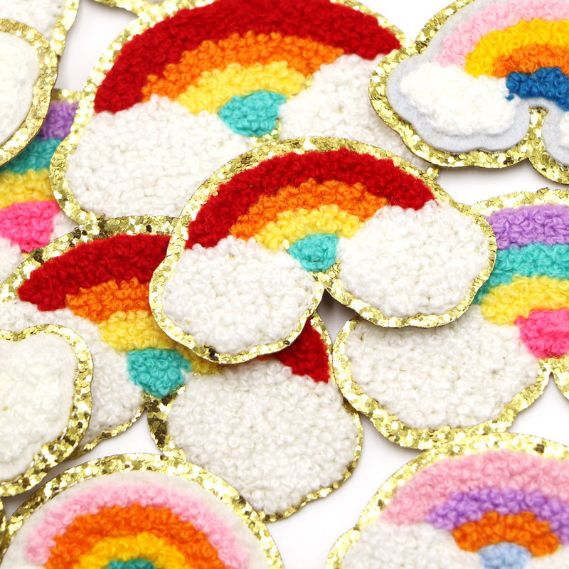 1PC Rainbow Chenille Patch Dzelzs uz remonta Plāksteri Mirdzēt Aplikācijas Apģērbs Nozīmītes apģērbiem Kleita Cepure Džins DIY Dekorācija