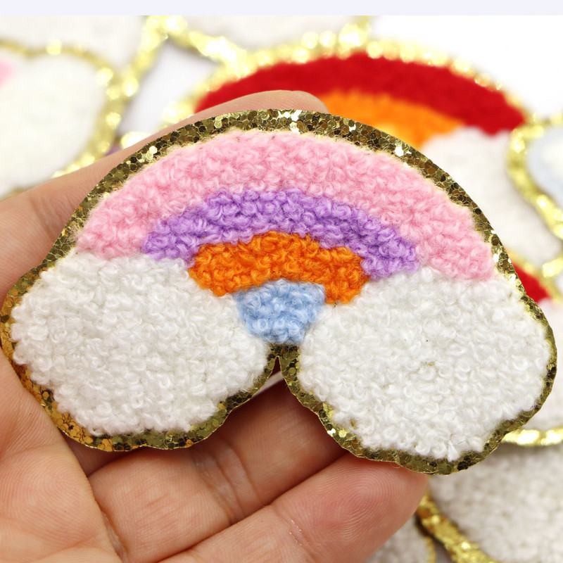 1PC Rainbow Chenille Patch Dzelzs uz remonta Plāksteri Mirdzēt Aplikācijas Apģērbs Nozīmītes apģērbiem Kleita Cepure Džins DIY Dekorācija