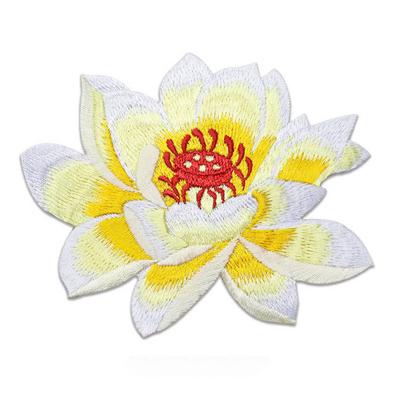 Lotus Custom Dzelzs uz mugursomas Izšūti ielāpi apģērbam Aplikācija Ziedu aplikācijas Krāsainas Diy ielāpu aplikācijas šūšana