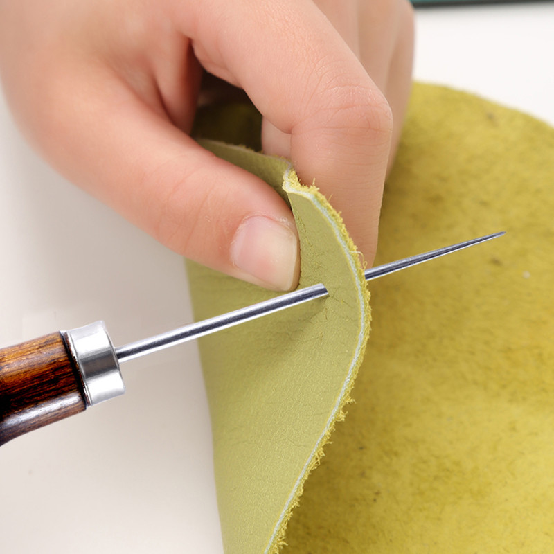 MIUSIE Profesionāli ādas koka roktura zīļu instrumenti sašūšanai Koka urbjmašīnas pozicionēšana viena ķirbja roktura īlens Āda