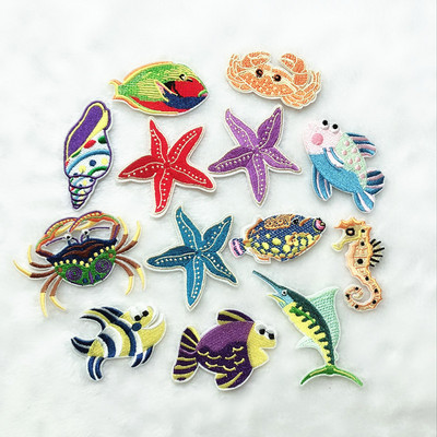 PGY 1PCS Cartoon Patches Seabed World Animal Morska Starfish Patch Cloth A Hippocampus Conch Бродерия Детски дрехи Кръпки