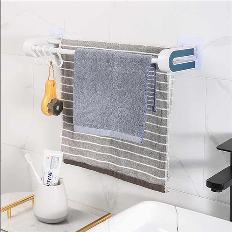 Vienkāršs vannas istabas dubultā dvieļu glabāšanas statīvs, ietaupiet vietu Daudzfunkciju turētājs bez perforācijas