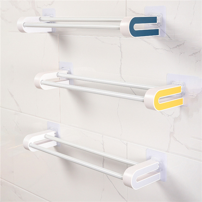 Vienkāršs vannas istabas dubultā dvieļu glabāšanas statīvs, ietaupiet vietu Daudzfunkciju turētājs bez perforācijas