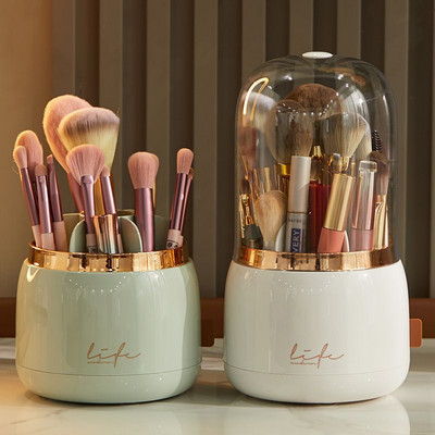 360° Rotating Makeup Brushes Holder Portable Desktop Cosmetic Organizer for Brushes Cosmetic Storage Box Clear Jewelry Container