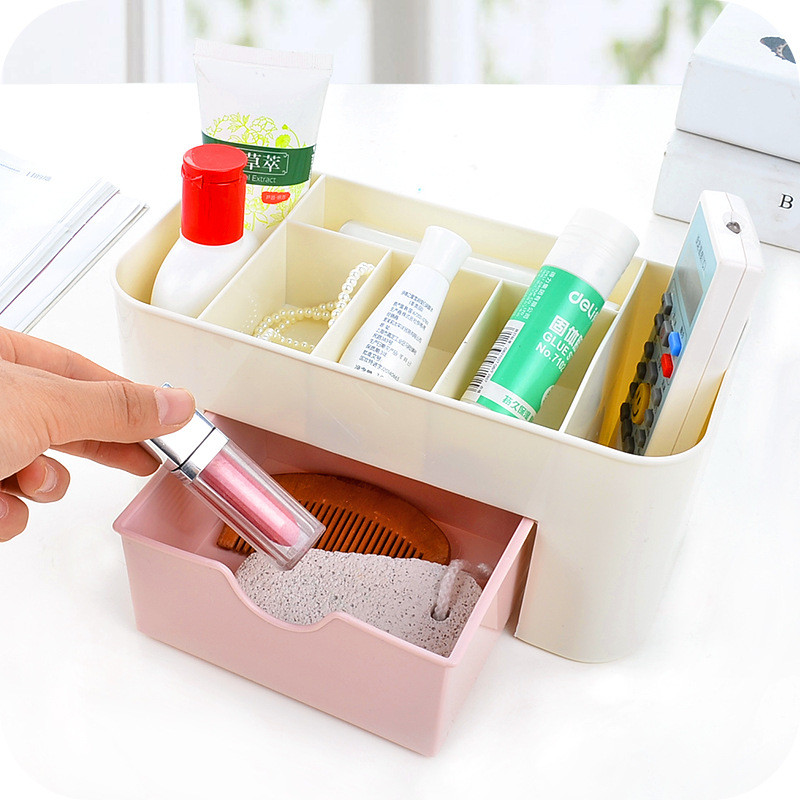 Διπλό στρώμα πλαστικό μακιγιάζ Organizers Storage Box Καλλυντικά Συρτάρια Jewelry Display Box Case Desktop Container Boxes Organizer