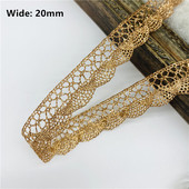 20 mm zelta kokvilnas mežģīņu lente apģērbu šūšanai auduma apdarei kokvilnas tamborēta mežģīņu auduma lente roku darbs