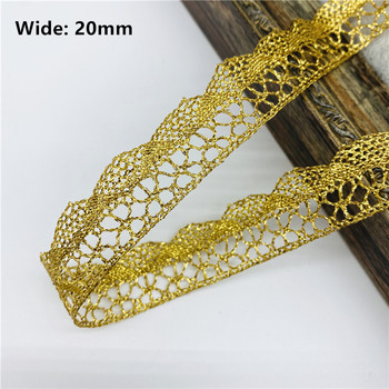 20 мм златна памучна дантелена панделка за облекло, шевна тъкан, памучна плетена дантелена лента, ръчно изработени аксесоари