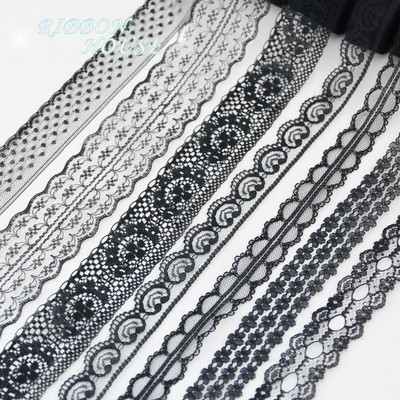 (10 ярда/ролка) Черна дантелена тъкан Декорация на лента Прекрасен материал за опаковане на подарък