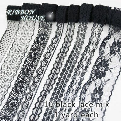 (10 jardi/rullī) Melns mežģīņu audums Siksna Dekorācija Jauks dāvanu iepakojuma materiāls