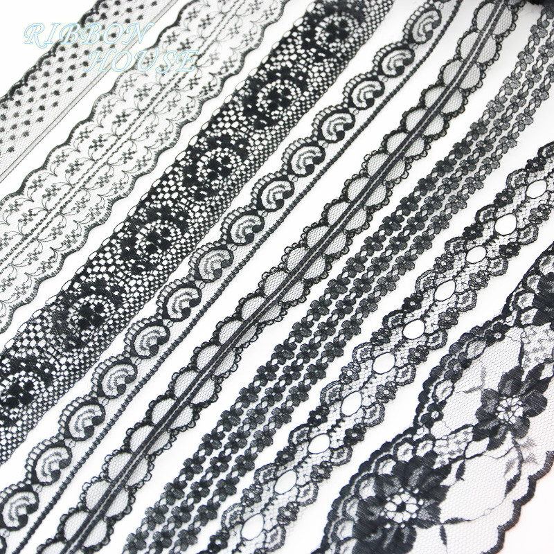 (10 jardi/rullī) Melns mežģīņu audums Siksna Dekorācija Jauks dāvanu iepakojuma materiāls