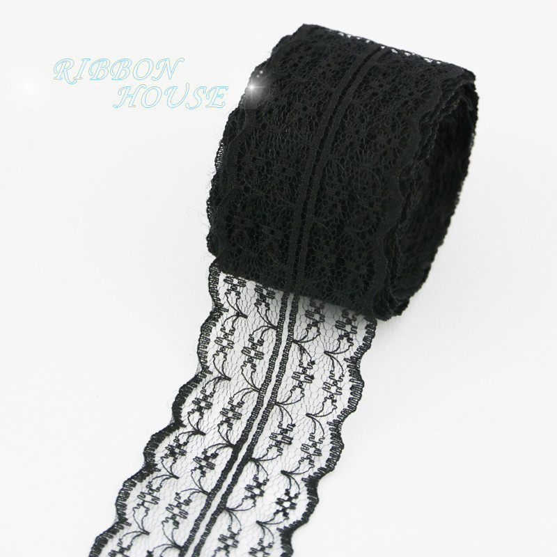 (10 jardi/rullī) Melns mežģīņu audums Siksna Dekorācija Jauks dāvanu iepakojuma materiāls