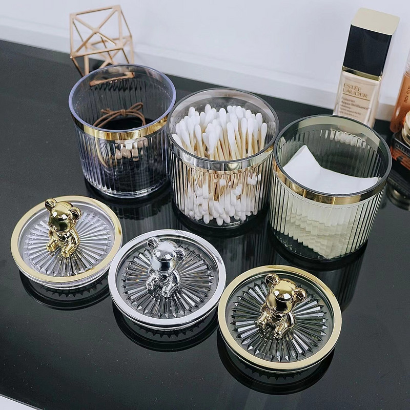 Cute Bear vates spilventiņu turētājs vates tamponu stieņu uzglabāšanas kaste Kosmētika Rotaslietas Vannas istaba Qtip Aplauzuma konteiners Lūpu krāsas organizatora kaste