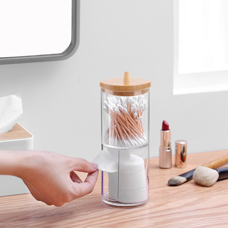 Vatipulga hoiukarbi meigikorraldajad Qtip konteineri kosmeetika väikeste vahetustega ehete säilituskarp bambusest kaanega purgi kodune hoiustamine