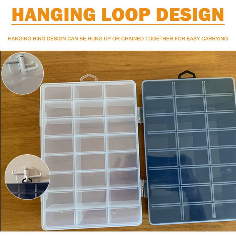 Praktisks 24 režģu nodalījums plastmasas glabāšanas kaste rotaslietas auskaru krelles skrūvējams turētājs futrālis displeja organizatora konteiners