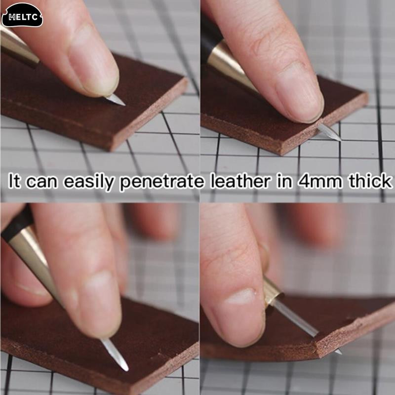 Υψηλό 1 τμχ Δερμάτινο σουβλί ραφής σε σχήμα διαμαντιού Εργαλείο χειροτεχνίας μαύρου ξύλου και ορείχαλκου έβενο