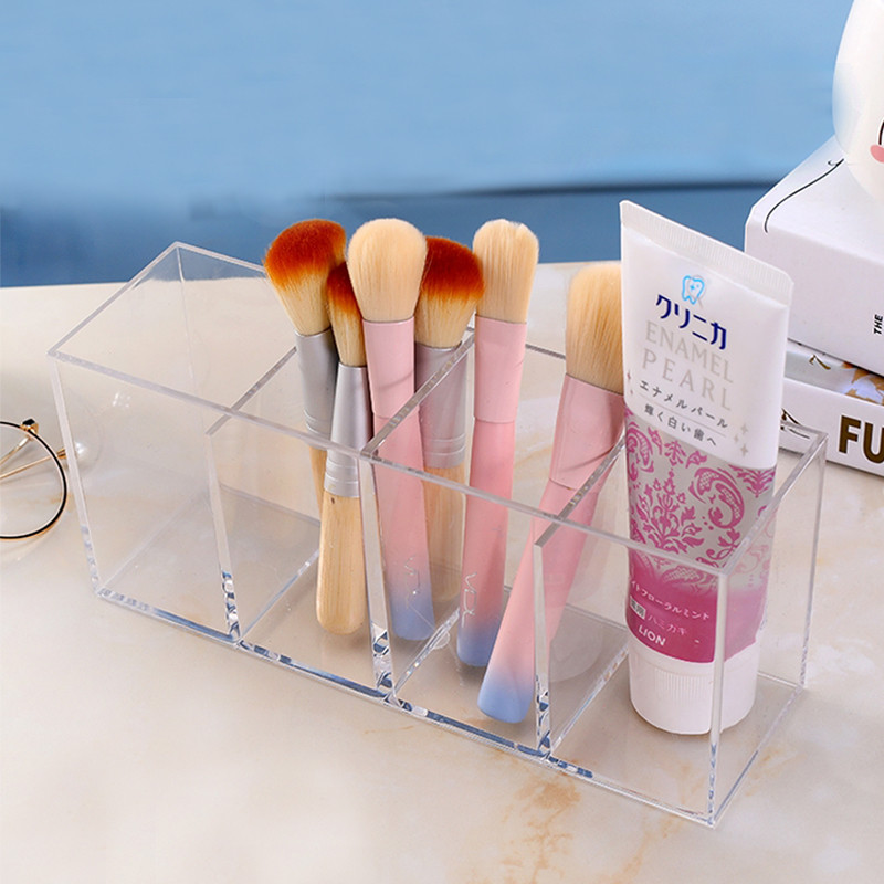 Darbvirsmas zīmuļu organizētājs otu organizētājs akrila 4 spraugu kosmētikas otu turētājs grima organizētājs caurspīdīgs kosmētikas otu uzglabāšanas statīvs
