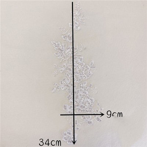 2Gb fliteru ziedu izšūšanas ielāpi Līgavu mežģīņu aplikācijas šūšanas audums sarkans zaļš zeltains DIY kāzu kleita 9x34cm