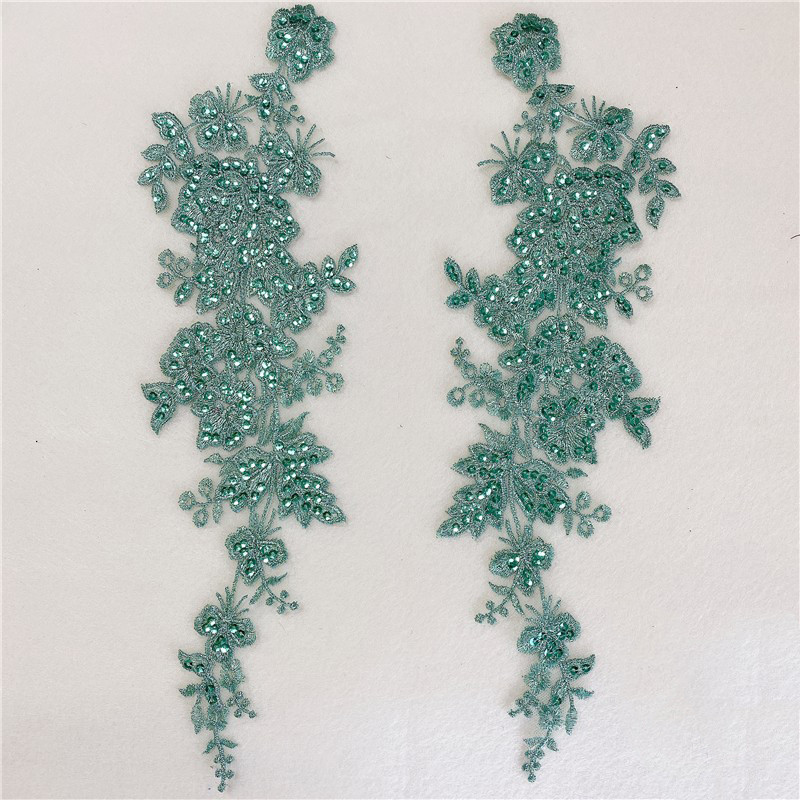 2 vnt blizgučiais gėlių siuvinėjimo pleistrai nuotakos nėrinių aplikacijos siuvimo audinys Raudona žalia auksinė auksinė vestuvinė suknelė 9x34cm