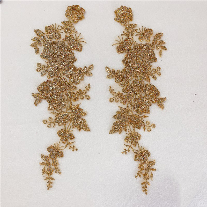 2 vnt blizgučiais gėlių siuvinėjimo pleistrai nuotakos nėrinių aplikacijos siuvimo audinys Raudona žalia auksinė auksinė vestuvinė suknelė 9x34cm