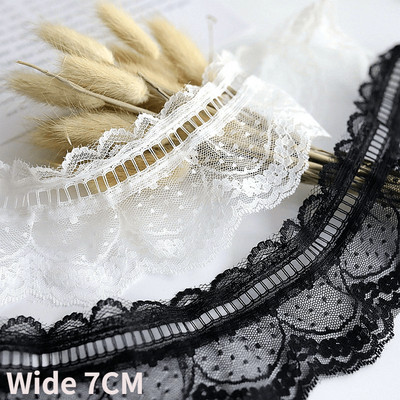 7CM Wide White Black Tulle Mesh Fabric Needlework Lace Robbon Dress Collar Cuffs Ruffles Trim For Sewing Apparel Decor DIY Craft
