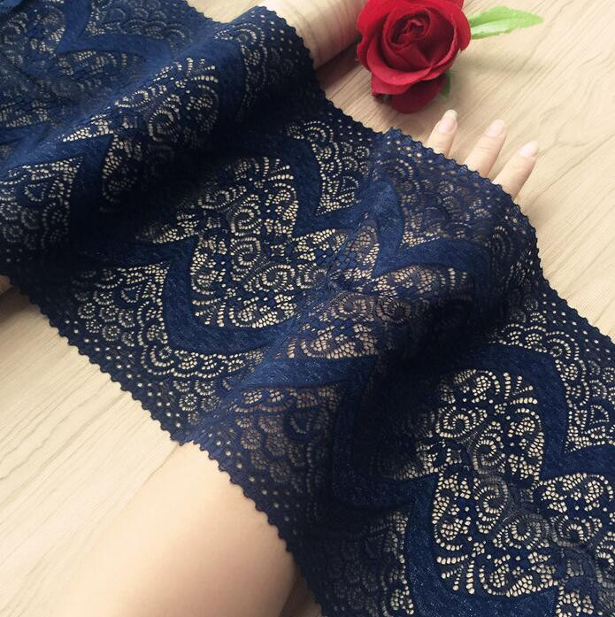 1 metro tamsiai mėlynos spalvos nėriniai, elastingi, tamprūs nėriniai, papuošti vestuvine suknele sijonas nėrinių apdaila, gėlėtas apatinis trikotažas Galvos juostelė elastinga „pasidaryk pats“ nėriniai