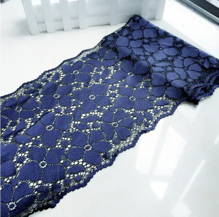 1 metro tamsiai mėlynos spalvos nėriniai, elastingi, tamprūs nėriniai, papuošti vestuvine suknele sijonas nėrinių apdaila, gėlėtas apatinis trikotažas Galvos juostelė elastinga „pasidaryk pats“ nėriniai