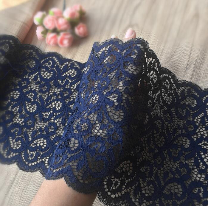 1 metro tamsiai mėlynos spalvos nėriniai, elastingi, tamprūs nėriniai, papuošti vestuvine suknele sijonas nėrinių apdaila, gėlėtas apatinis trikotažas Galvos juostelė elastinga „pasidaryk pats“ nėriniai