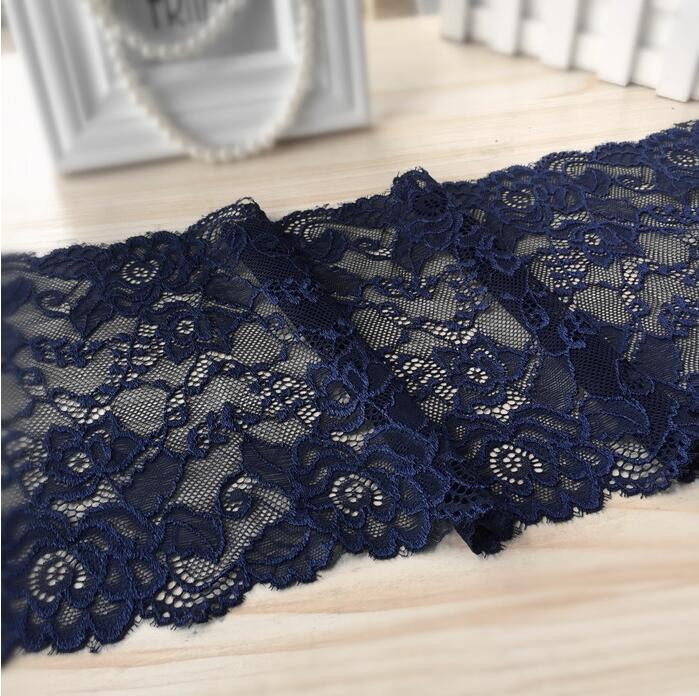 1 metro tamsiai mėlynos spalvos nėriniai, elastingi, tamprūs nėriniai, papuošti vestuvine suknele sijonas nėrinių apdaila, gėlėtas apatinis trikotažas Galvos juostelė elastinga „pasidaryk pats“ nėriniai