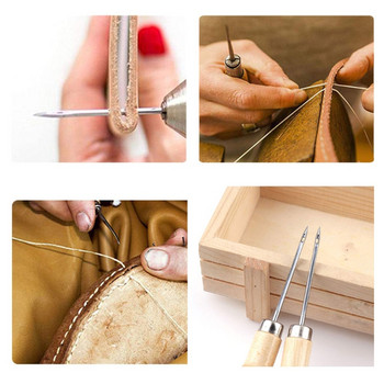 Ξύλινη λαβή Awl Leather Hole Puncher Awl Punching Sewing Stittching Tool for DIY Handmade Stitcher Needlework Shoes Shoes Repair Tool