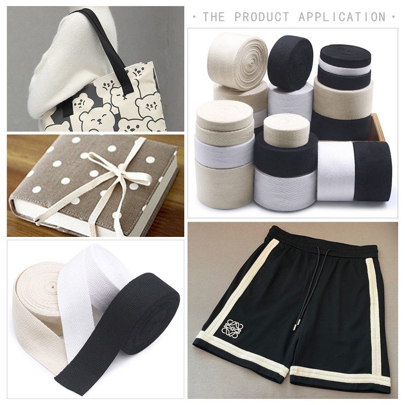 5 yd/partija Black White Plain Twill Chevron Cotton Iesiešanas lente Siksnas Lentes Apgriešana Apģērba piederumu iesaiņošanai Roku darbs DIY