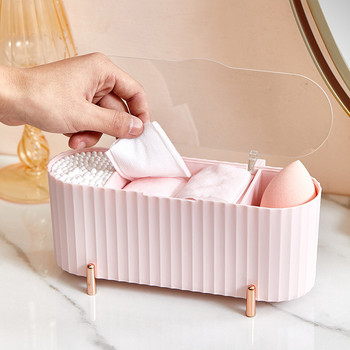 Кутия за съхранение на козметика с капак Прахоустойчив настолен препарат за премахване на грим Памучна пудра Органайзер за съхранение Кутия за съхранение в банята